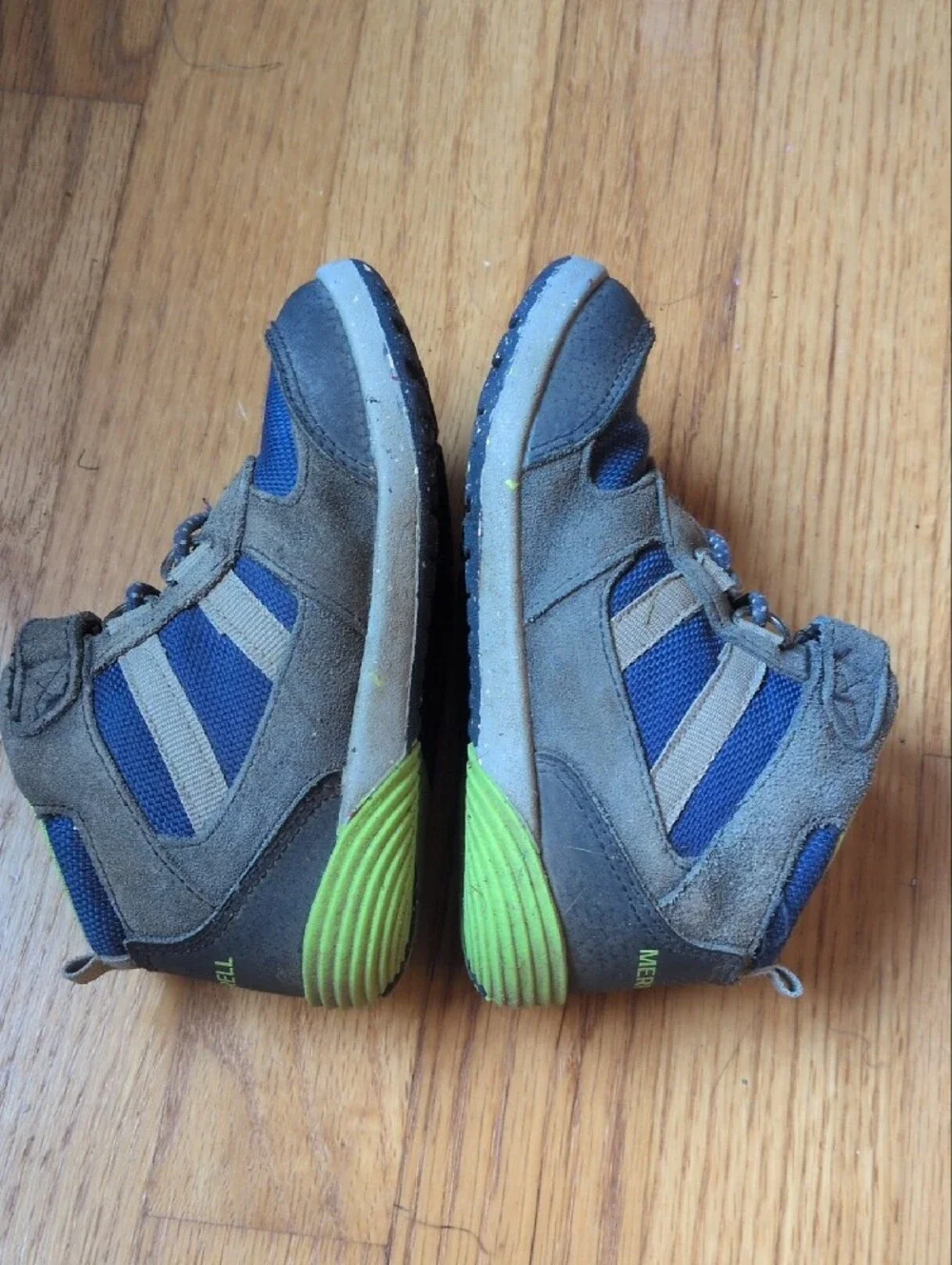 Merrell Kids Blue and Gray Hiking Boots with Lime Accent